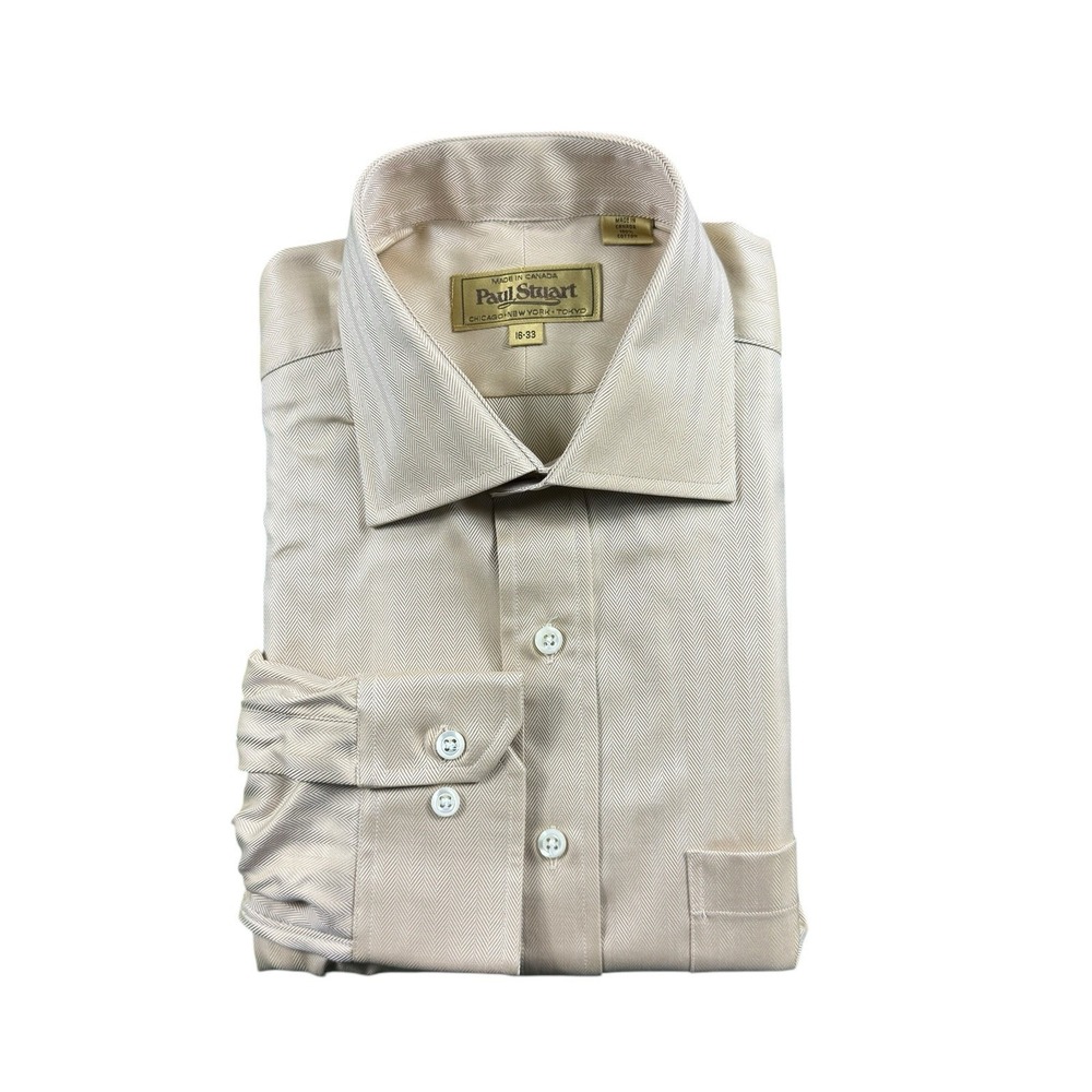 Paul Stuart Brown Herringbone Cotton Men's L/S Button Front Size 16-33 NWT
